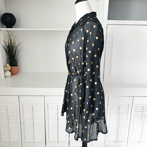 Vintage Dotti | Black Gold Polka Dot Oversized Blouse Tunic Dress | M - Picture 4 of 11